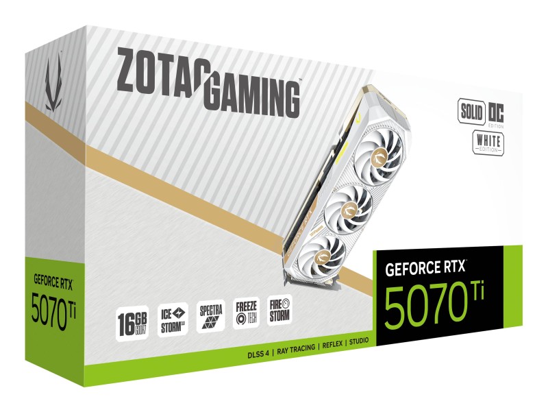 RTX 5070 Ti 16GB Zotac Gaming SOLID Core OC GDDR7 3 Fan white