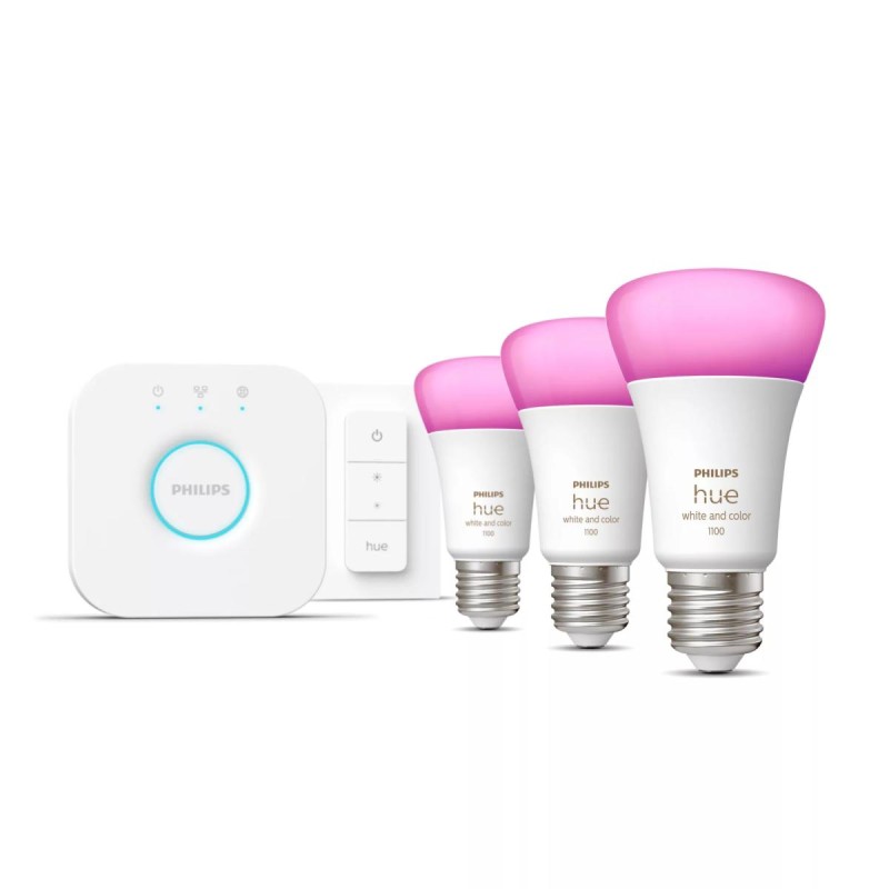 Philips Hue White and colour ambience Starter kit: 3 E27 smart bulbs (1100) + dimmer switch