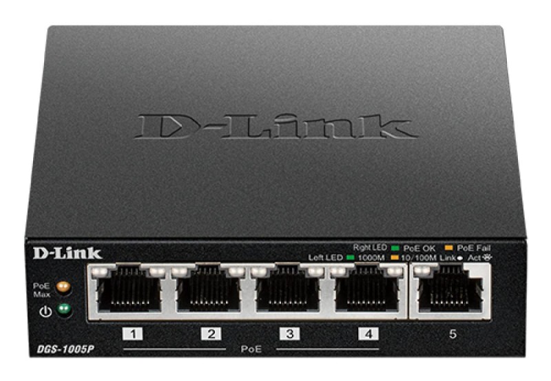 D-Link DGS-1005P/E network switch Unmanaged Gigabit Ethernet (10/100/1000) Power over Ethernet (PoE) Black