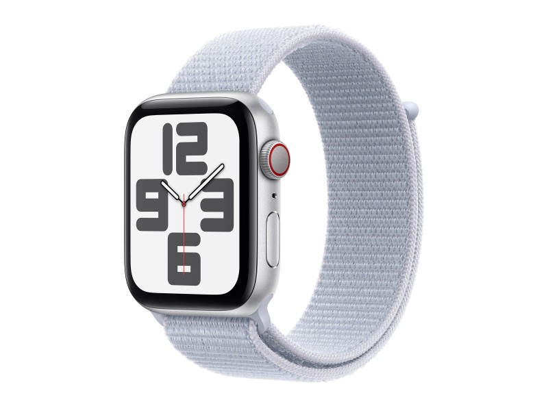 APPLE Watch SE GPS + Cellular 44mm Silver Aluminium Case with Blue Cloud Sport Loop