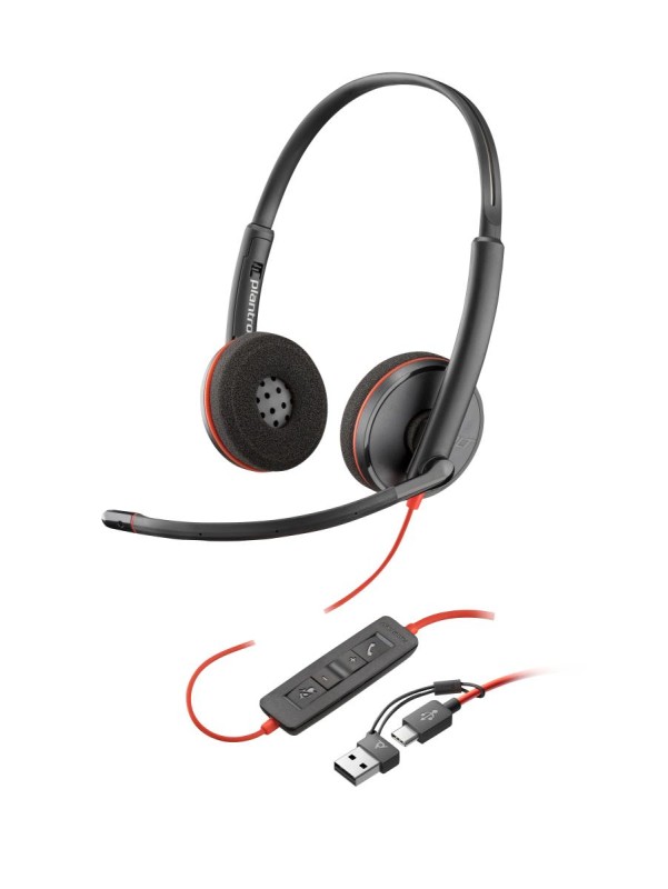 HP Poly Blackwire 3225 Stereo USB-C Headset +3.5mm Plug +USB-C/A Adapter