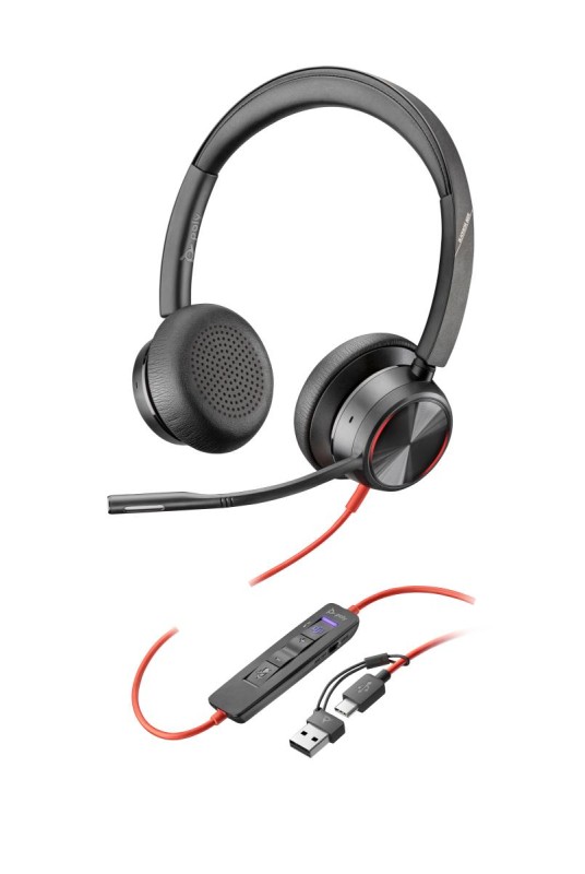 HP Poly Blackwire 8225 Stereo Microsoft Teams Certified USB-C Headset +USB-C/A Adapter