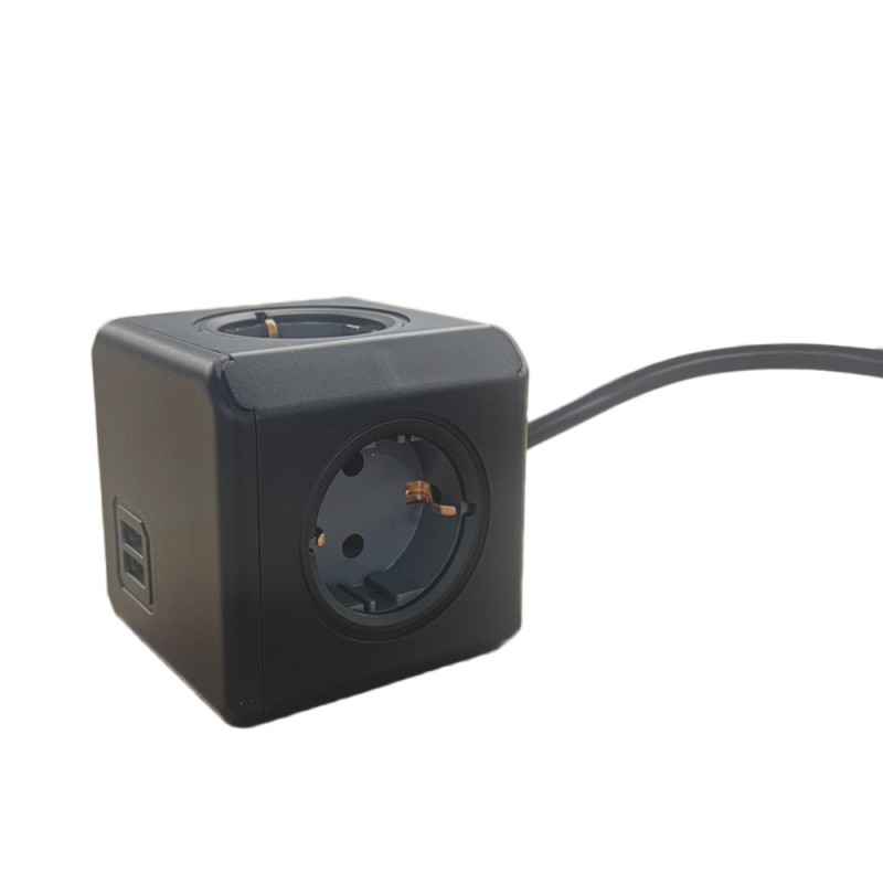PowerCube Extended Duo USB, BLACK, 3mtr cable, TYPE F DE