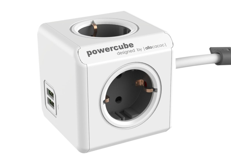 PowerCube Extended Duo USB, GREY, 3mtr cable