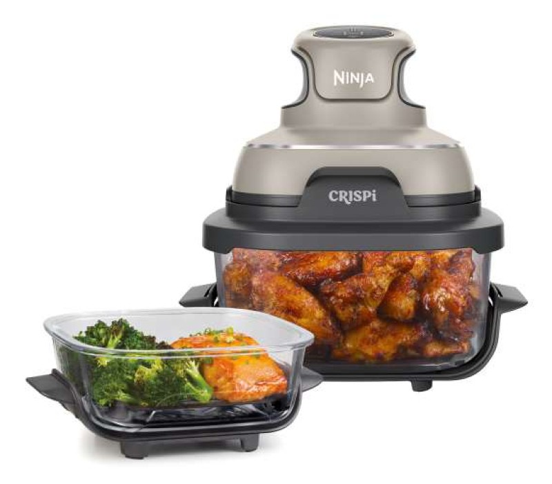 SharkNinja Ninja CRISPi, Hot air fryer, 3.8 L, Single, Grey, Stone colour, Transparent, Buttons, Glass